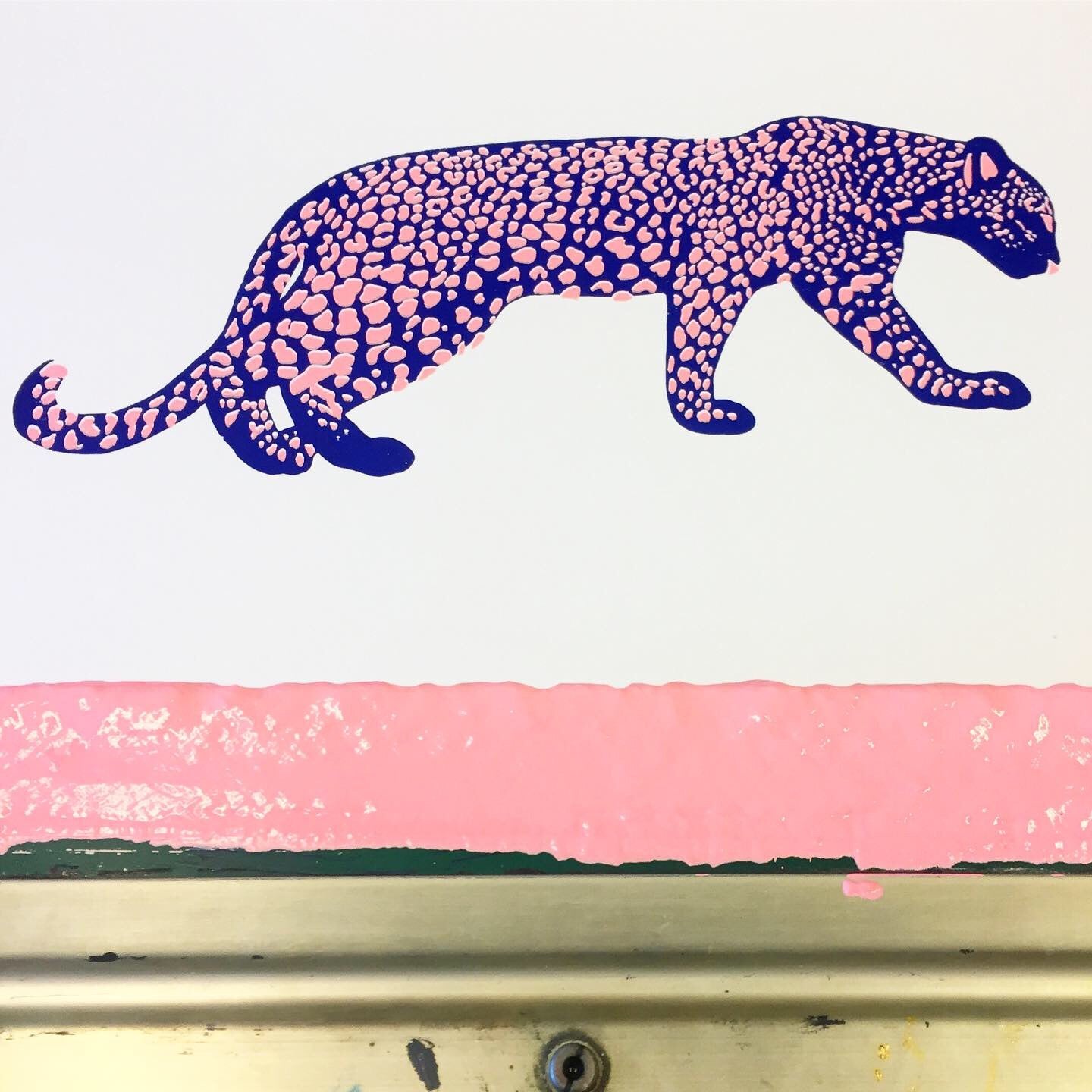 SILKSCREEN PRINT LEOPARD BLUE/PINK