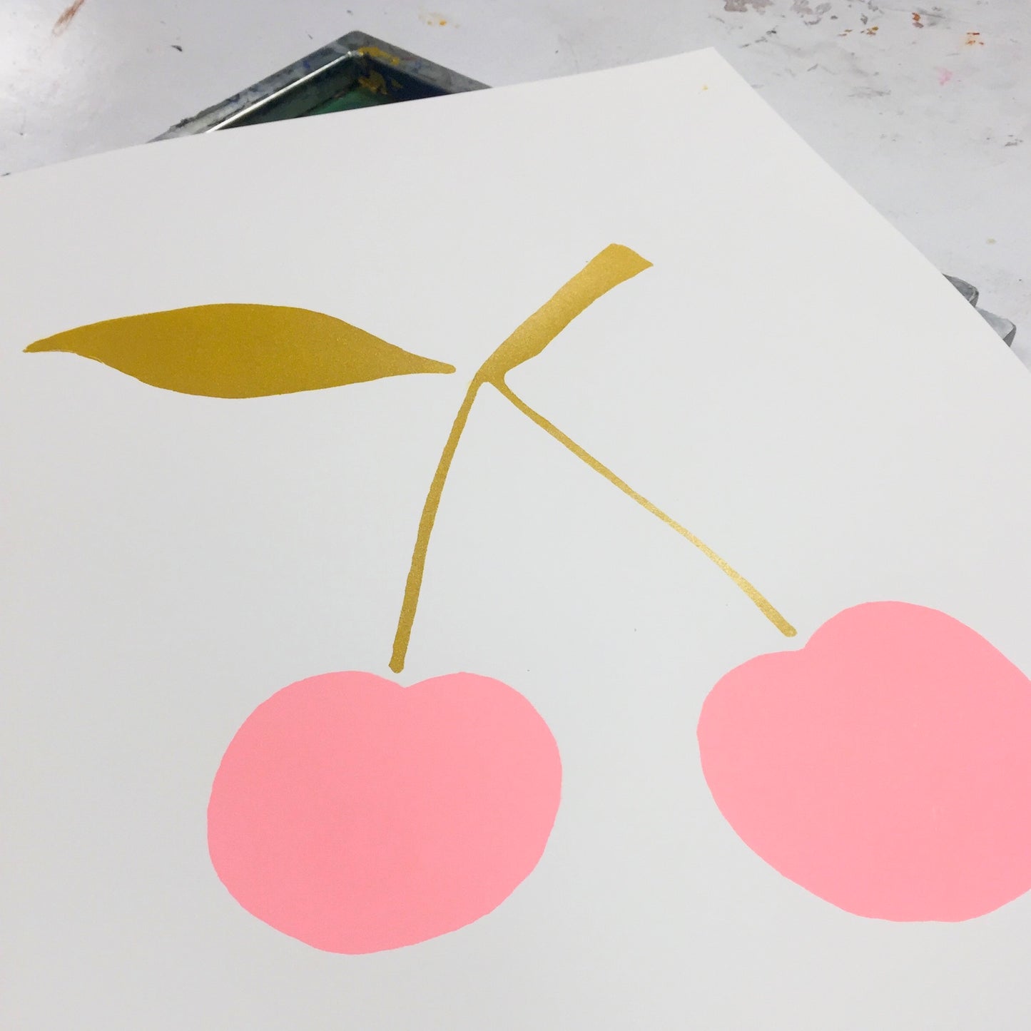 SILKSCREEN PRINT PINK/GOLD CHERRY