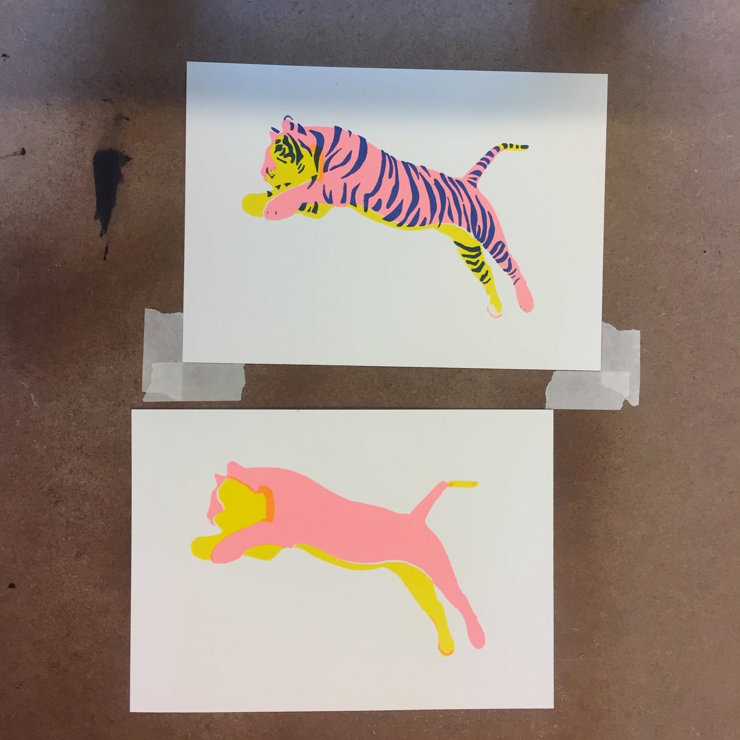 Tiger, pink + gul