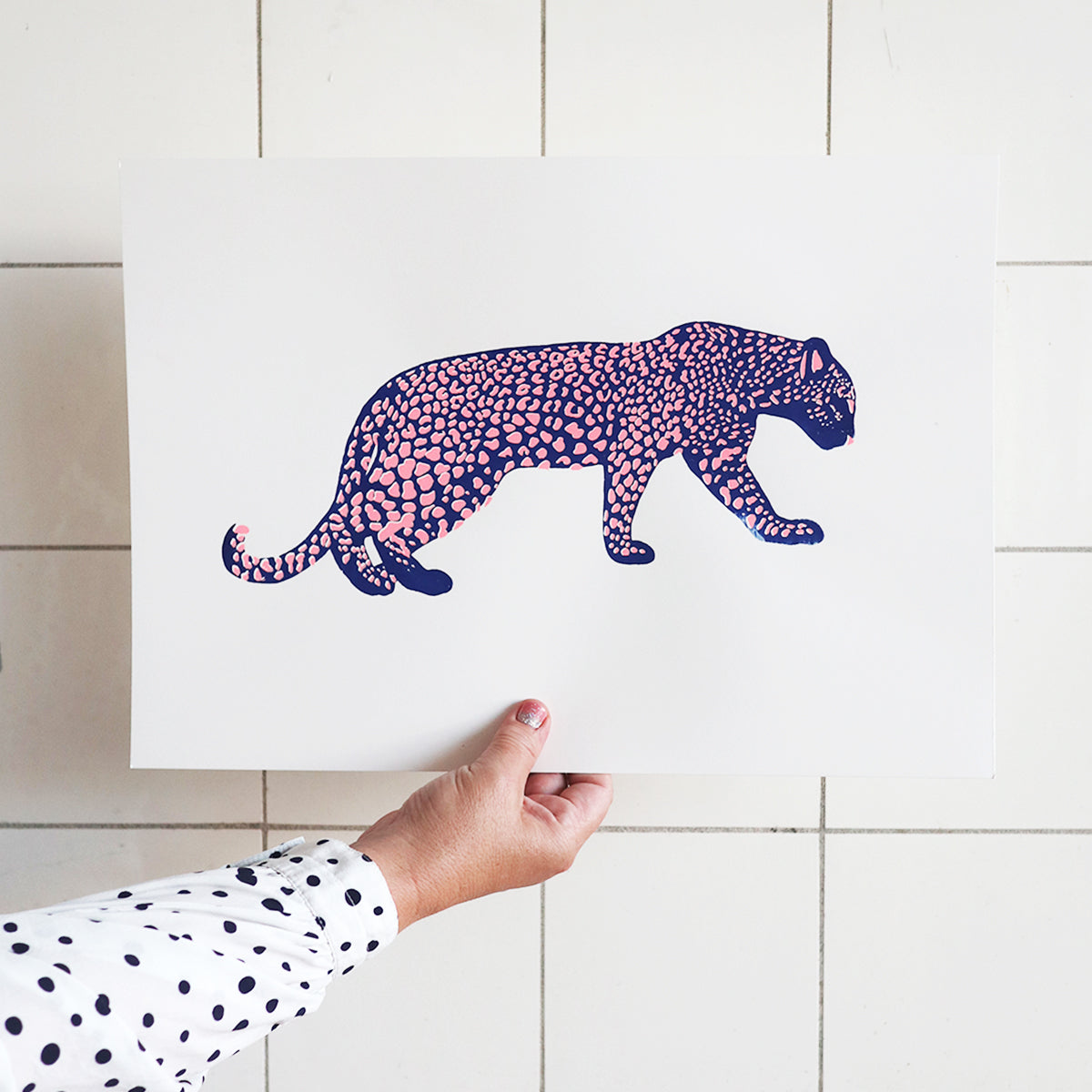 SILKSCREEN PRINT LEOPARD BLUE/PINK