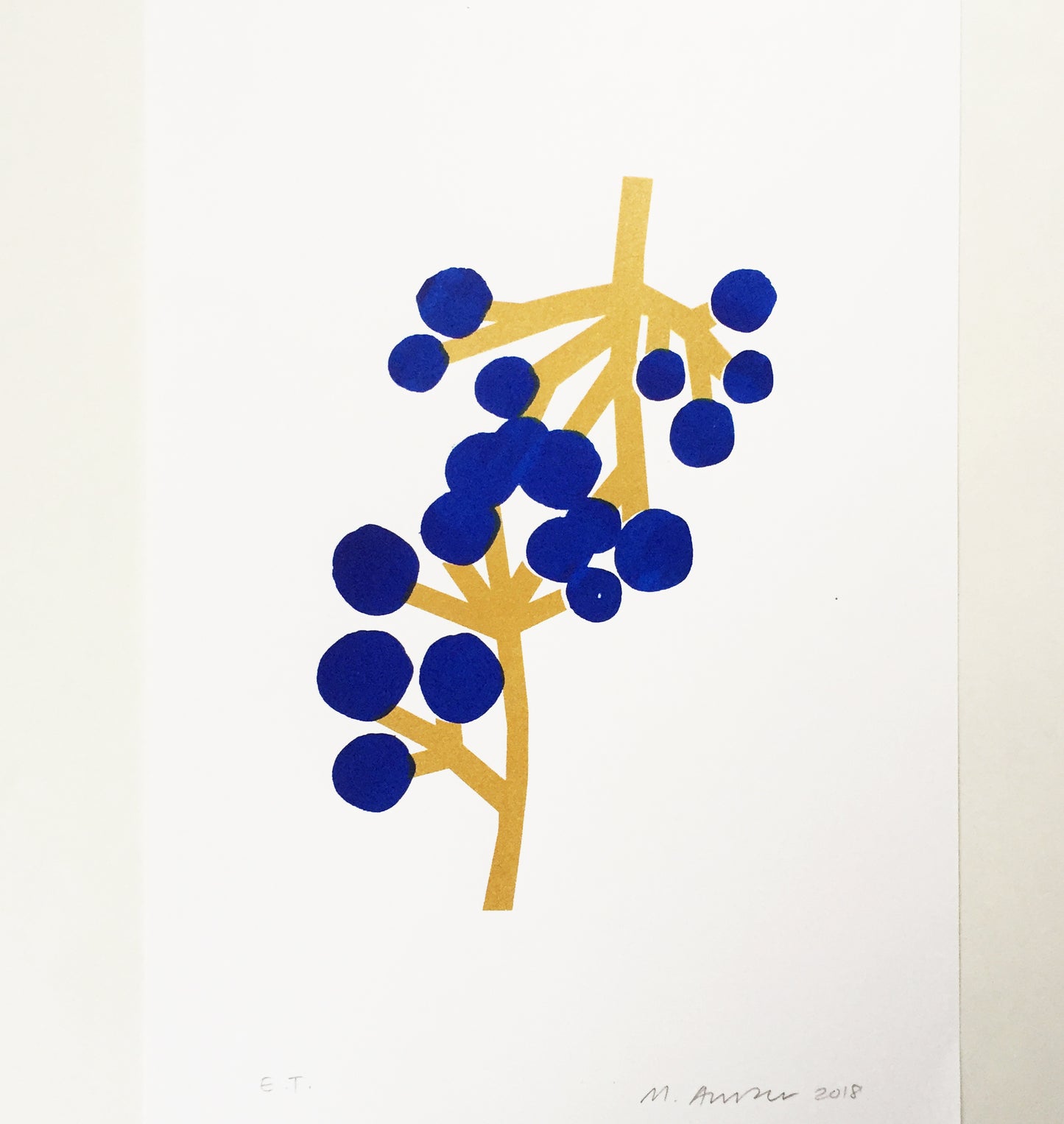 SILKSCREEN PRINT BERRIES GOLD/BLUE