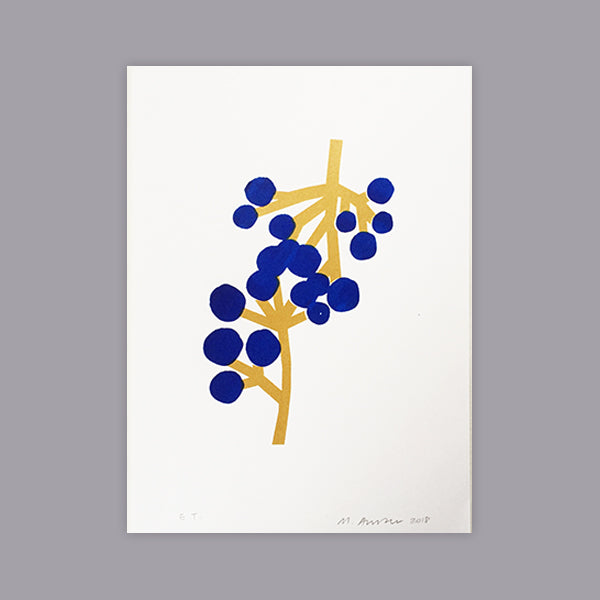 SILKSCREEN PRINT BERRIES GOLD/BLUE