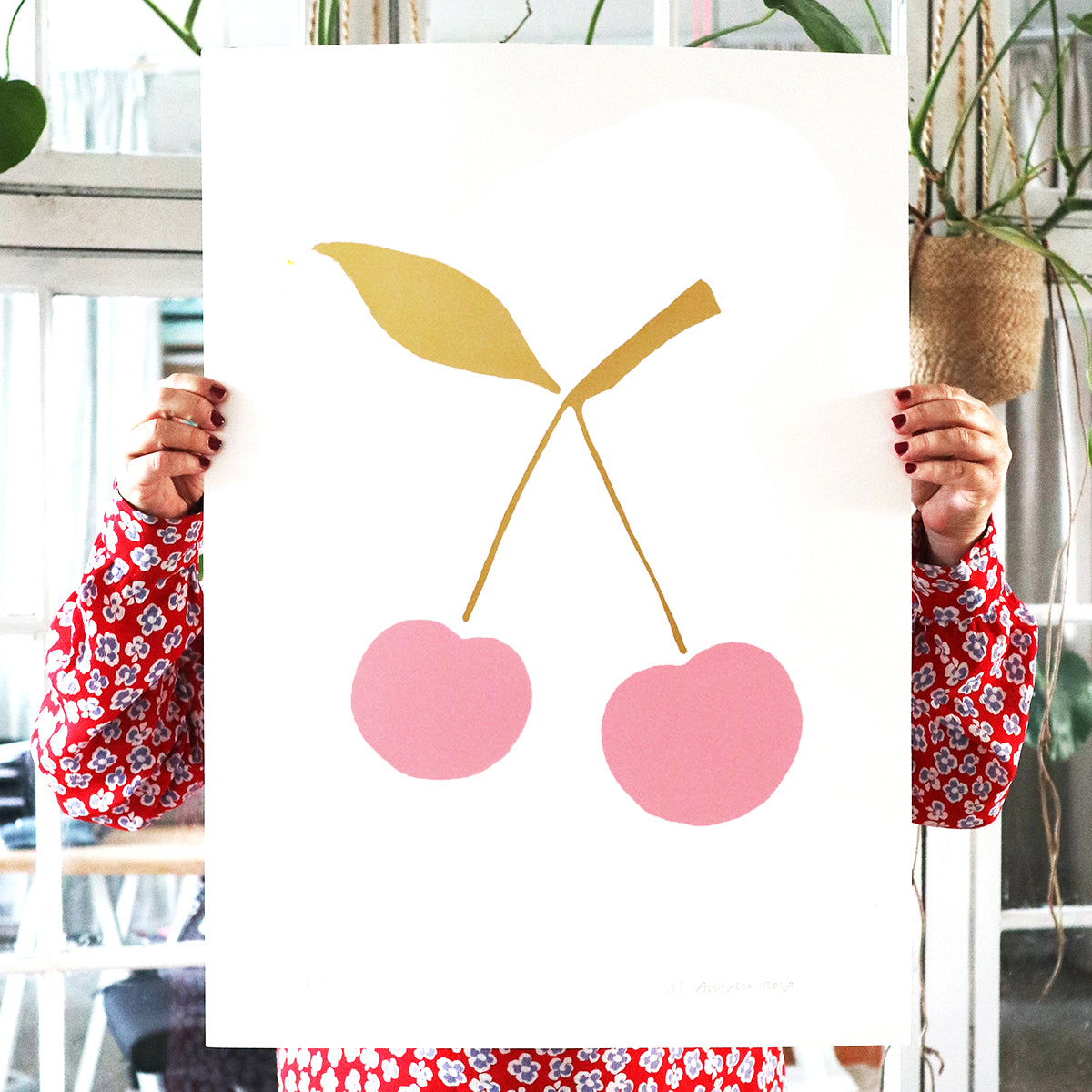 SILKSCREEN PRINT PINK/GOLD CHERRY