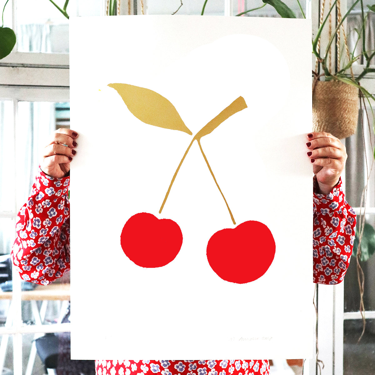 SILKSCREEN PRINT RED/GOLD CHERRY