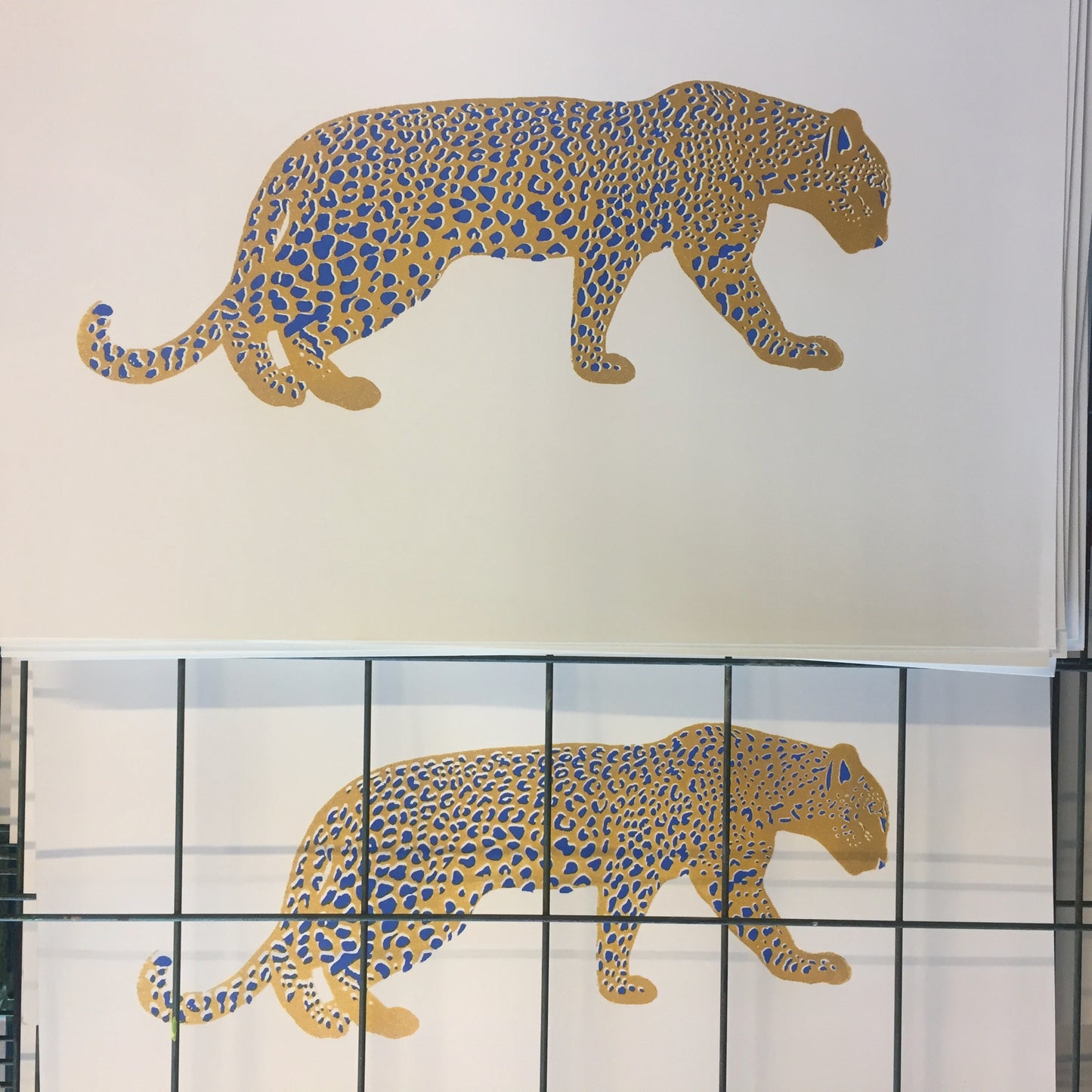 SILKSCREEN PRINT LEOPARD GOLD/BLUE