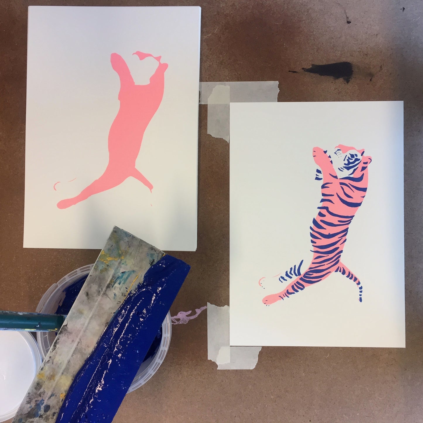 SILKSCREEN PRINT JUMPING TIGER
