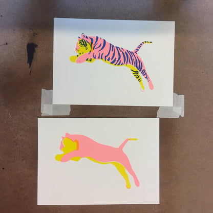 Tiger, pink + gul