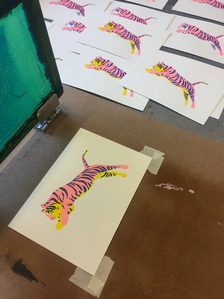 JUMPING TIGER PINK/YELLOW, SILKSCREEN