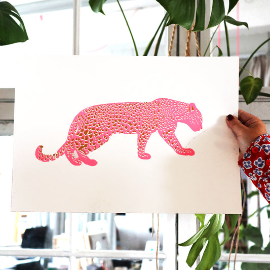 SILKSCREEN PRINT LEOPARD PINK/GOLD