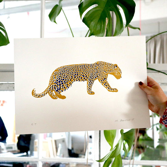 SILKSCREEN PRINT LEOPARD GOLD/BLUE