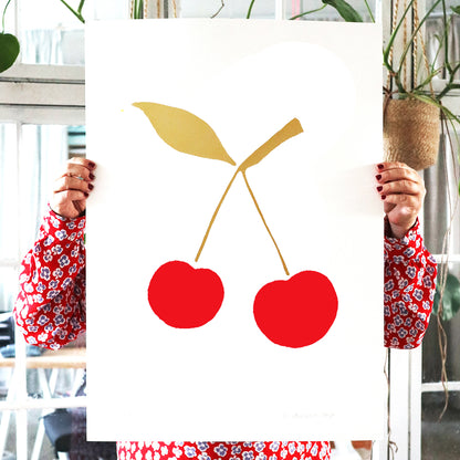 SILKSCREEN PRINT RED/GOLD CHERRY