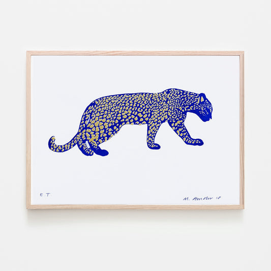 SILKSCREEN PRINT LEOPARD BLUE/GOLD