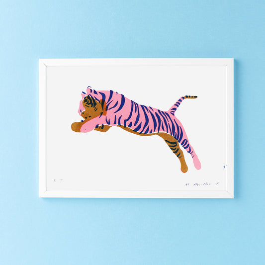 SILKSCREEN PRINT JUMPING TIGER GOLD