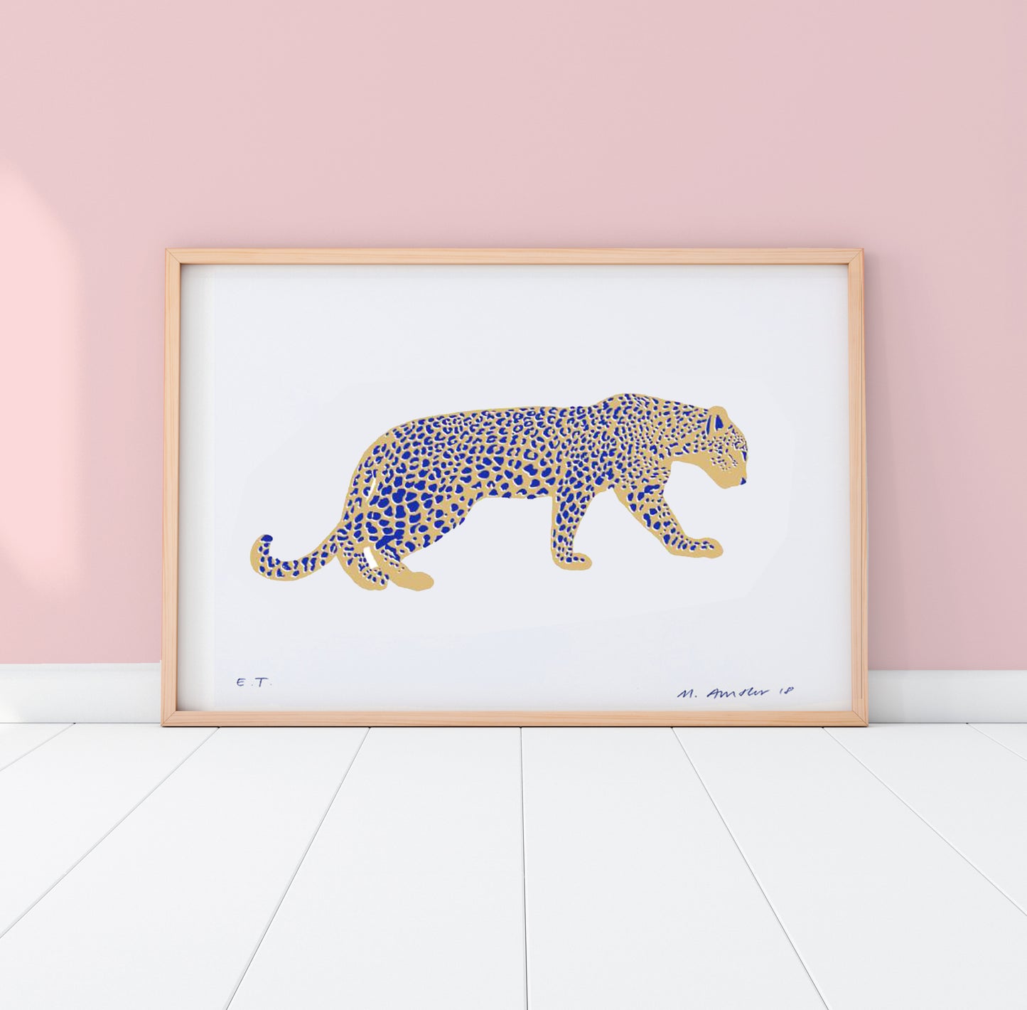 SILKSCREEN PRINT LEOPARD GOLD/BLUE